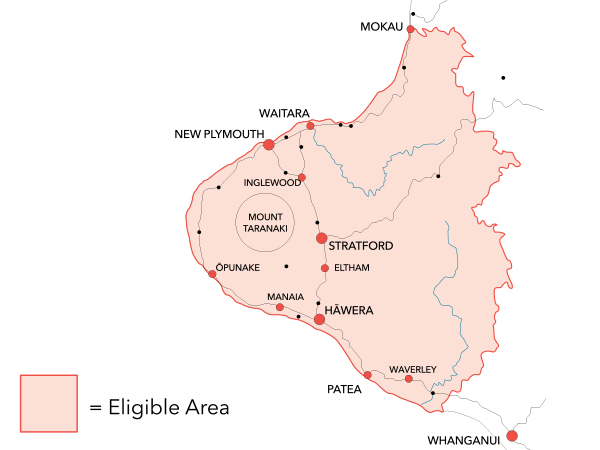 Taranaki legislative boundary map for Toi Foundation